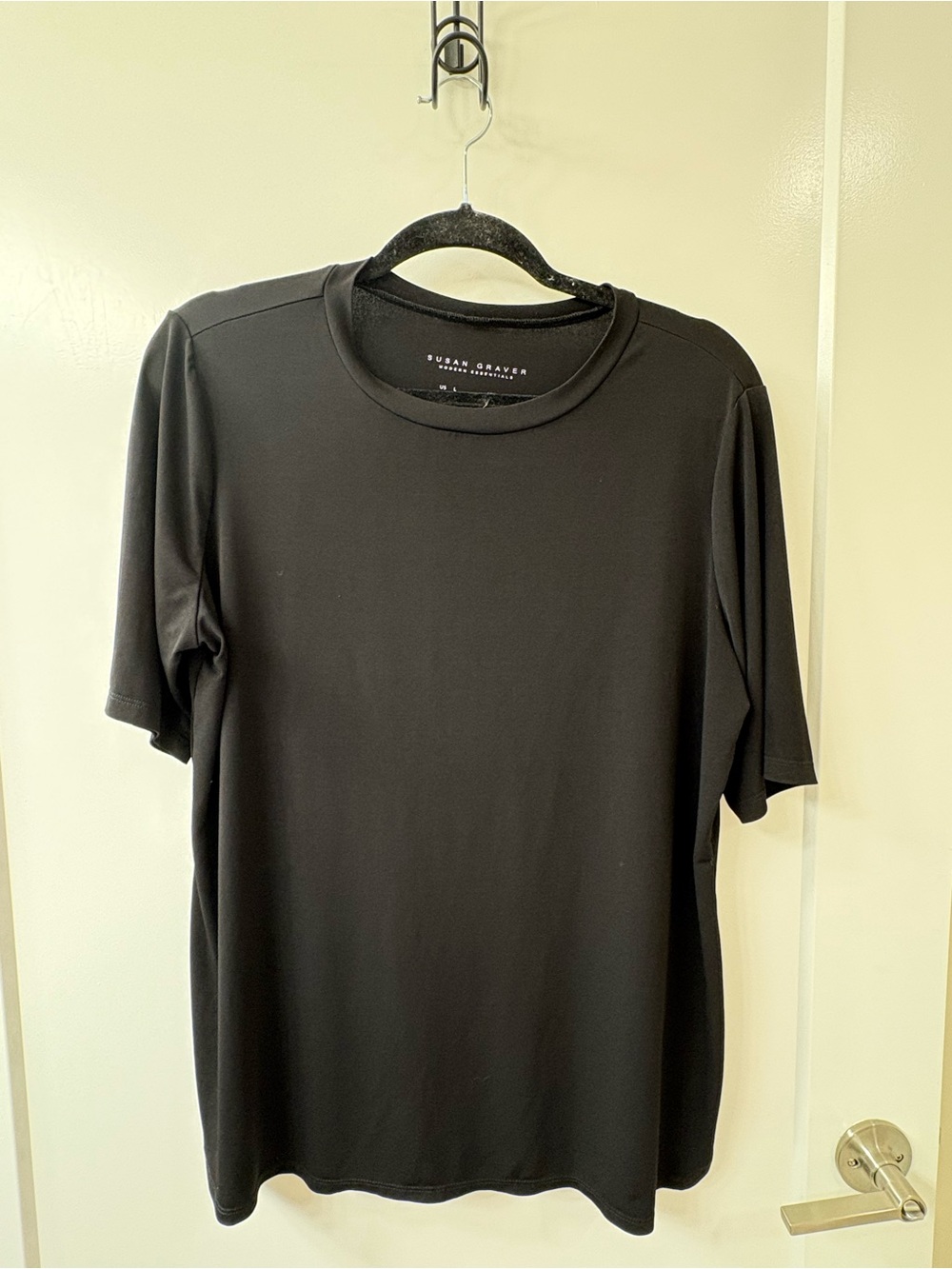 Susan Graver Modern Essentials Black Liquid Knit Top SZ L